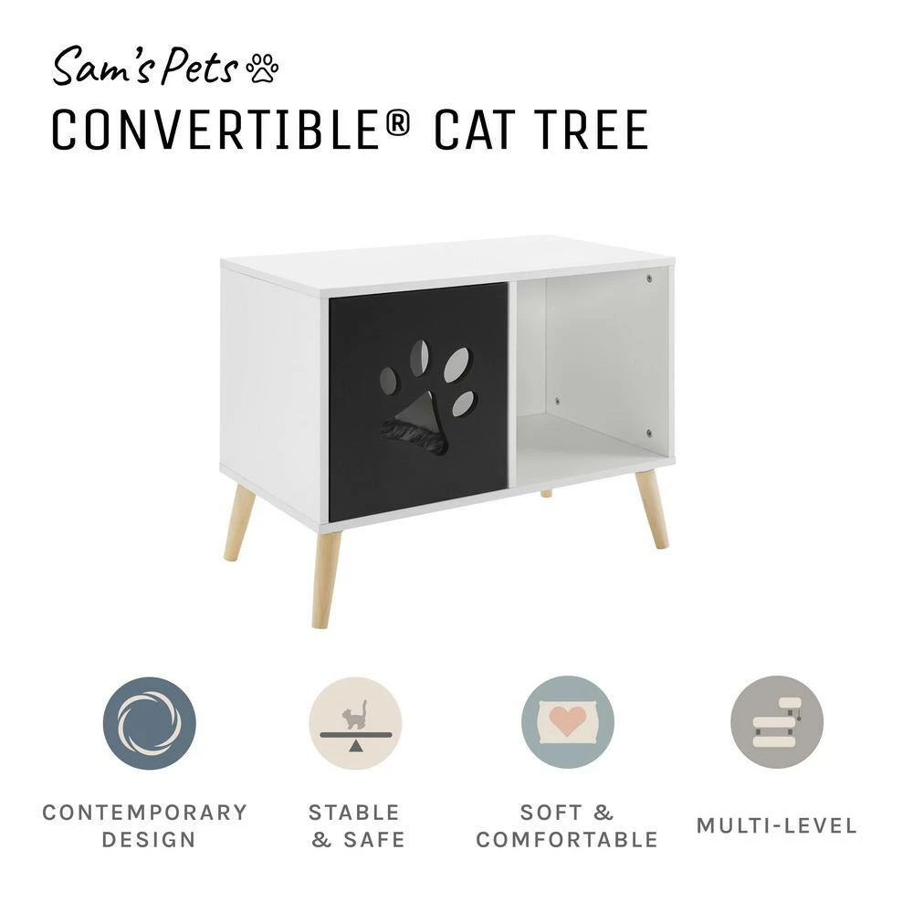 Convertible 22 in. Black and White Cat Tree End Table by Sam's Pets - Image 6