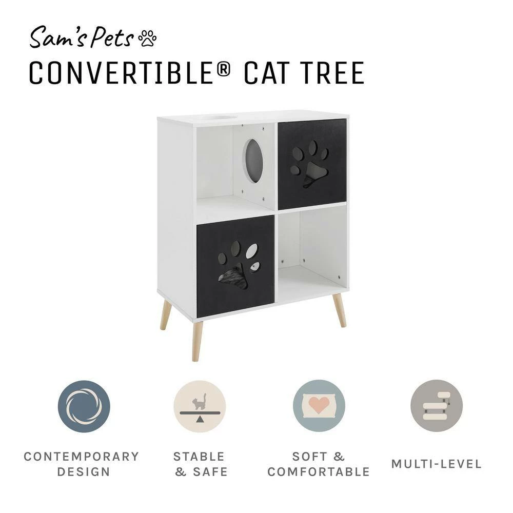 Convertible Black and White Cat Tree End-Table Shelf by Sam's Pets - Image 9