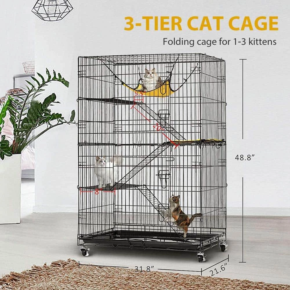 4-Tier 49 in. Metal Collapsible Cat Cage with Ramp Ladders Hammock and Bed by VIVOHOME - Image 5
