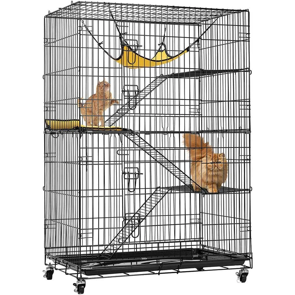 4-Tier 49 in. Metal Collapsible Cat Cage with Ramp Ladders Hammock and Bed by VIVOHOME