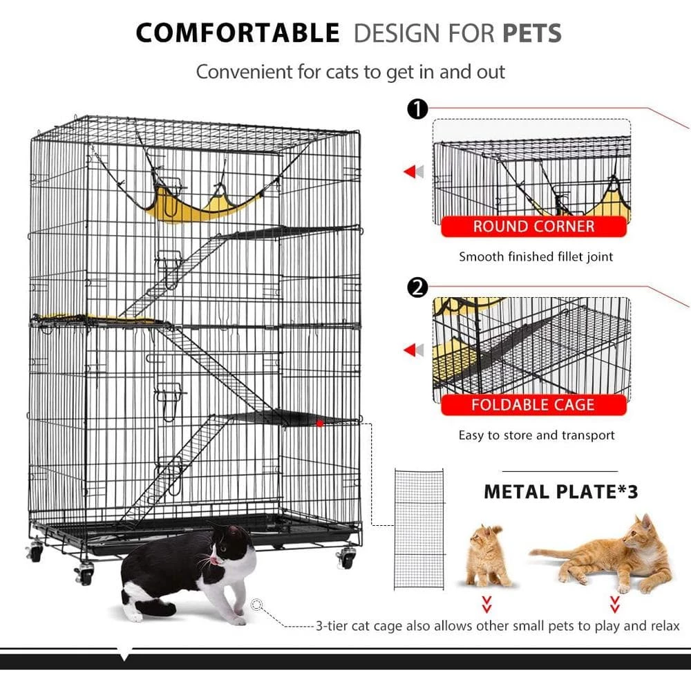 4-Tier 49 in. Metal Collapsible Cat Cage with Ramp Ladders Hammock and Bed by VIVOHOME - Image 2