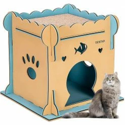 18.9 in. Waterproof Easy Set-Up DIY Cat House with Kitty Scratching Board by VIVOHOME