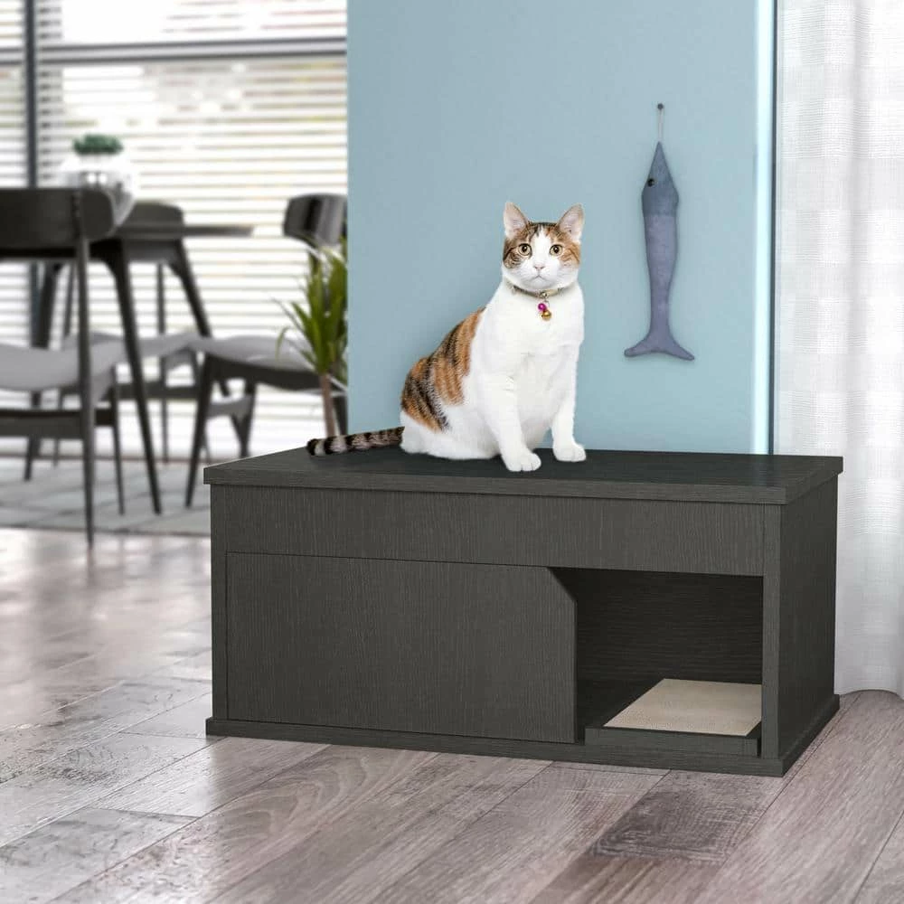 Eco zBoard 36.6 in. W x 16.9 in. H Charcoal Black Cat Litter Box Enclosure with 1-Door by Way Basics - Image 4