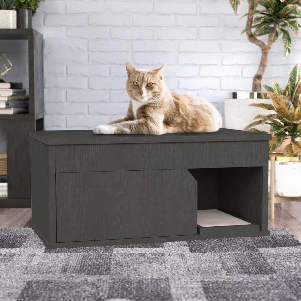 Eco zBoard 36.6 in. W x 16.9 in. H Charcoal Black Cat Litter Box Enclosure with 1-Door by Way Basics - Image 2
