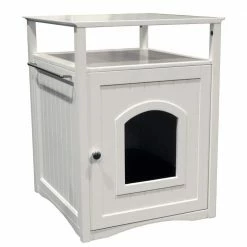 White Cat Washroom Litter Box Cover by zoovilla